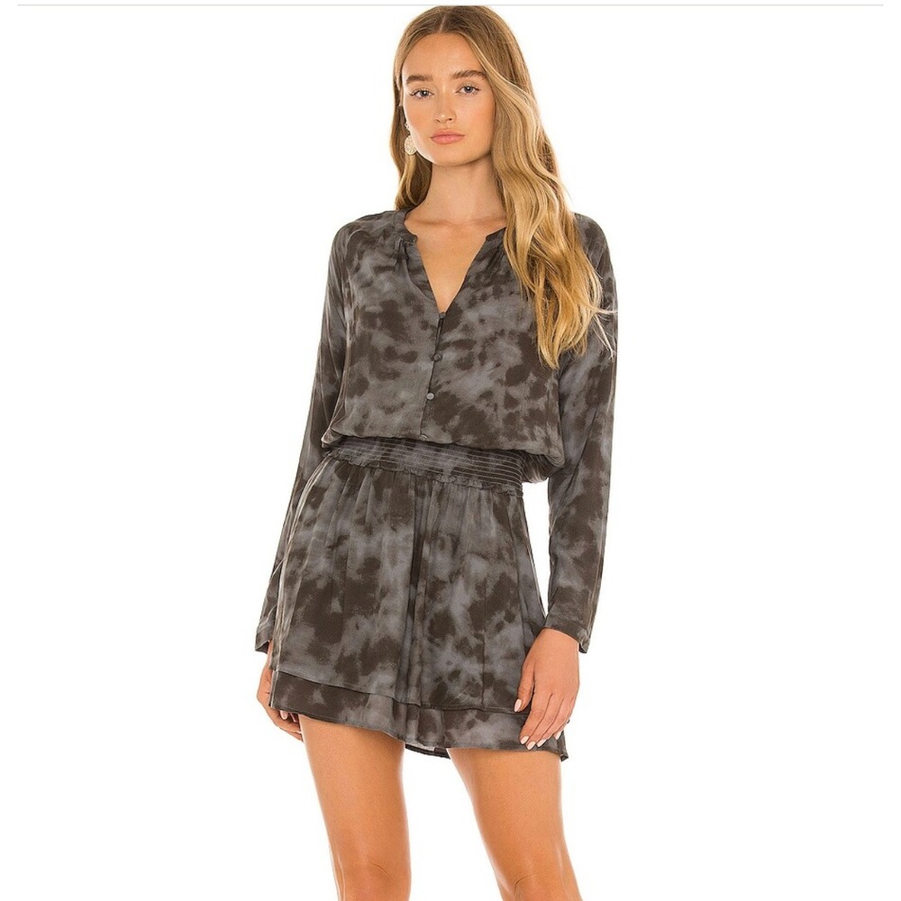 Rails Jasmine Slate Tie Dye Mini Dress Medium Smocked Waist Long Sleeve Boho